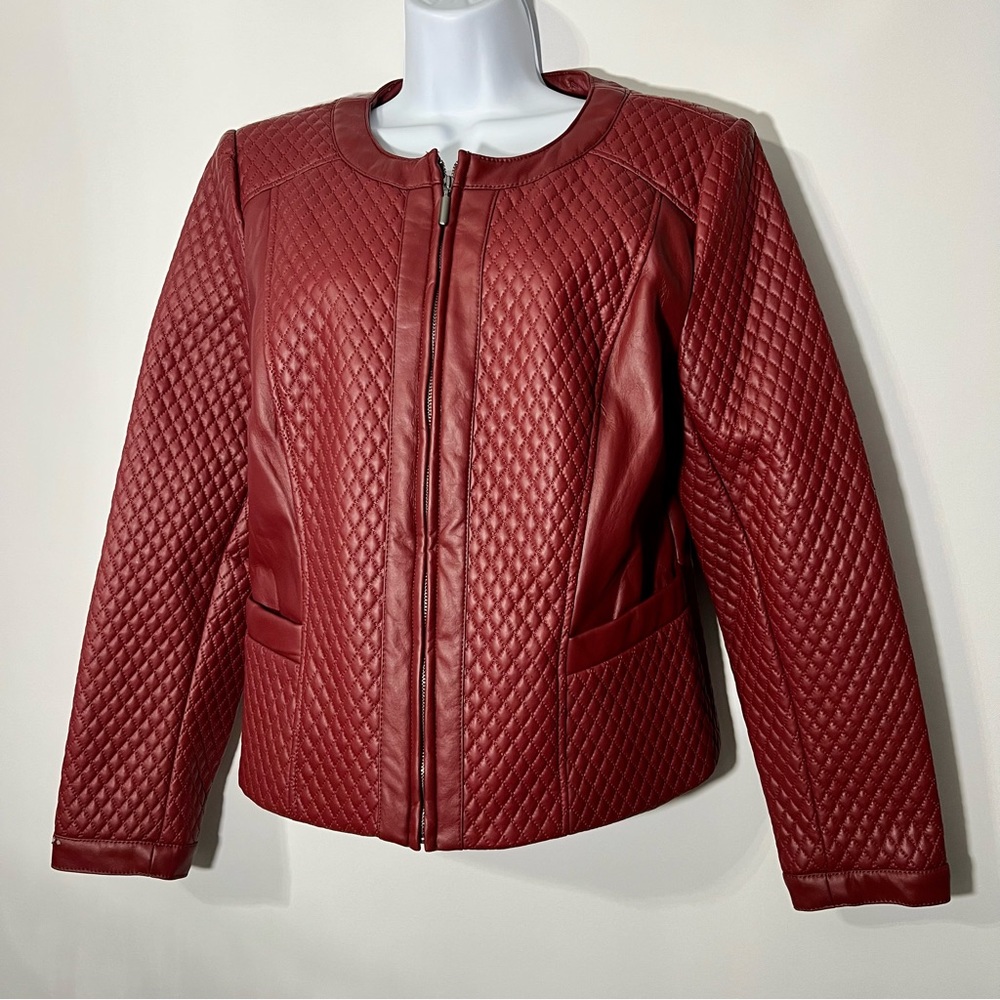 NWT! Fancy Vintage Valerie Stevens Maroon Red Leather-Like Short Jacket Size 12